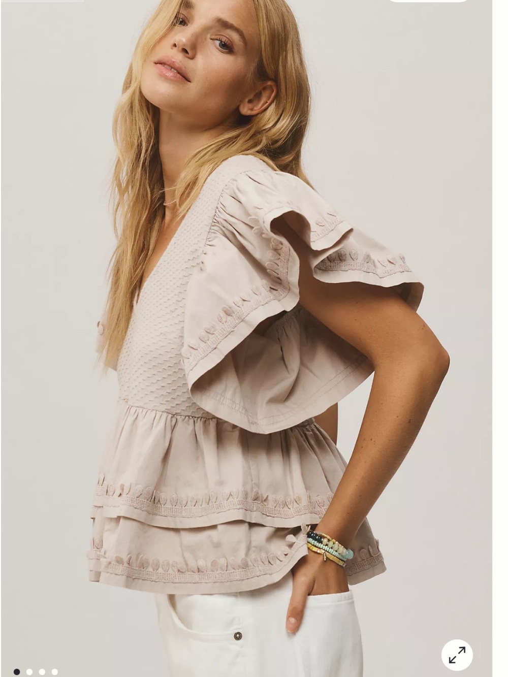Anthropologie Ruffle-Sleeve Tiered V-Neck Top - Picture 2 of 9